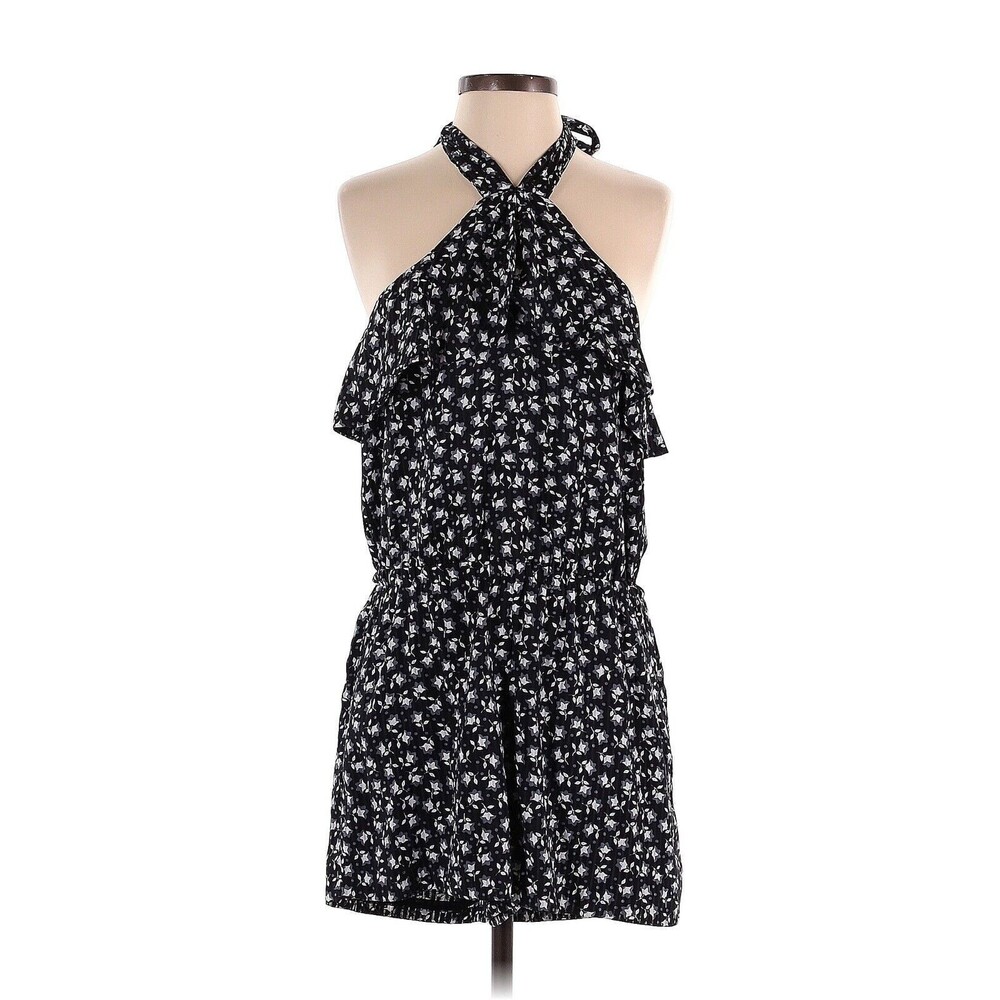 Ann Taylor Loft Black White Floral Romper Tie Neck Sleeveless Size S NWT